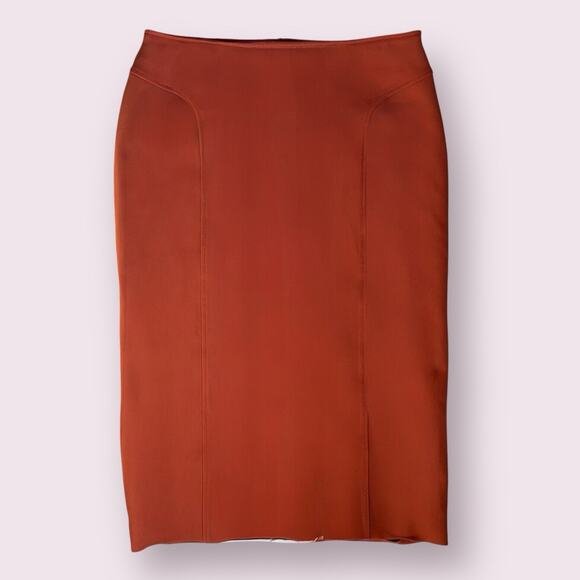 Piazza Sempione IT 48 US 8/10 Wool Fall Terracotta Orange Stretch Pencil Skirt - Picture 5 of 15
